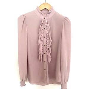 7 For All Mankind Ruffled Button-Front Blouse - Dusty Rose/light Purple